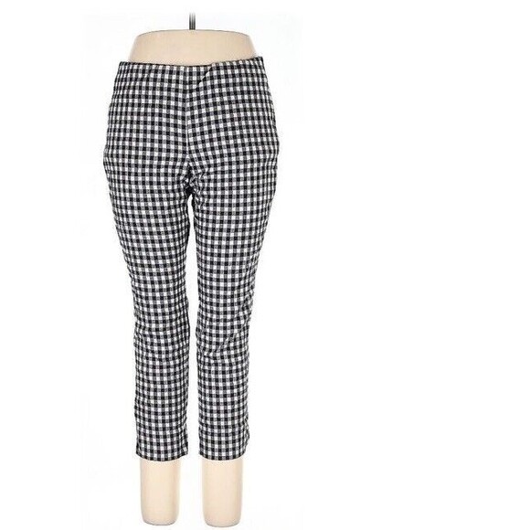 J JILL Essential Cotton Stretch I Black Cream Check Pull On Pants I Women’s Sz 8 - Picture 2 of 13